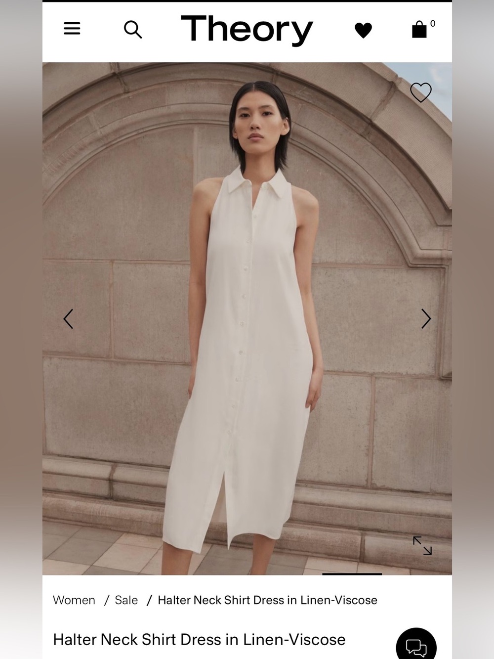 Theory Sleeveless Halter Shirt Dress in White
